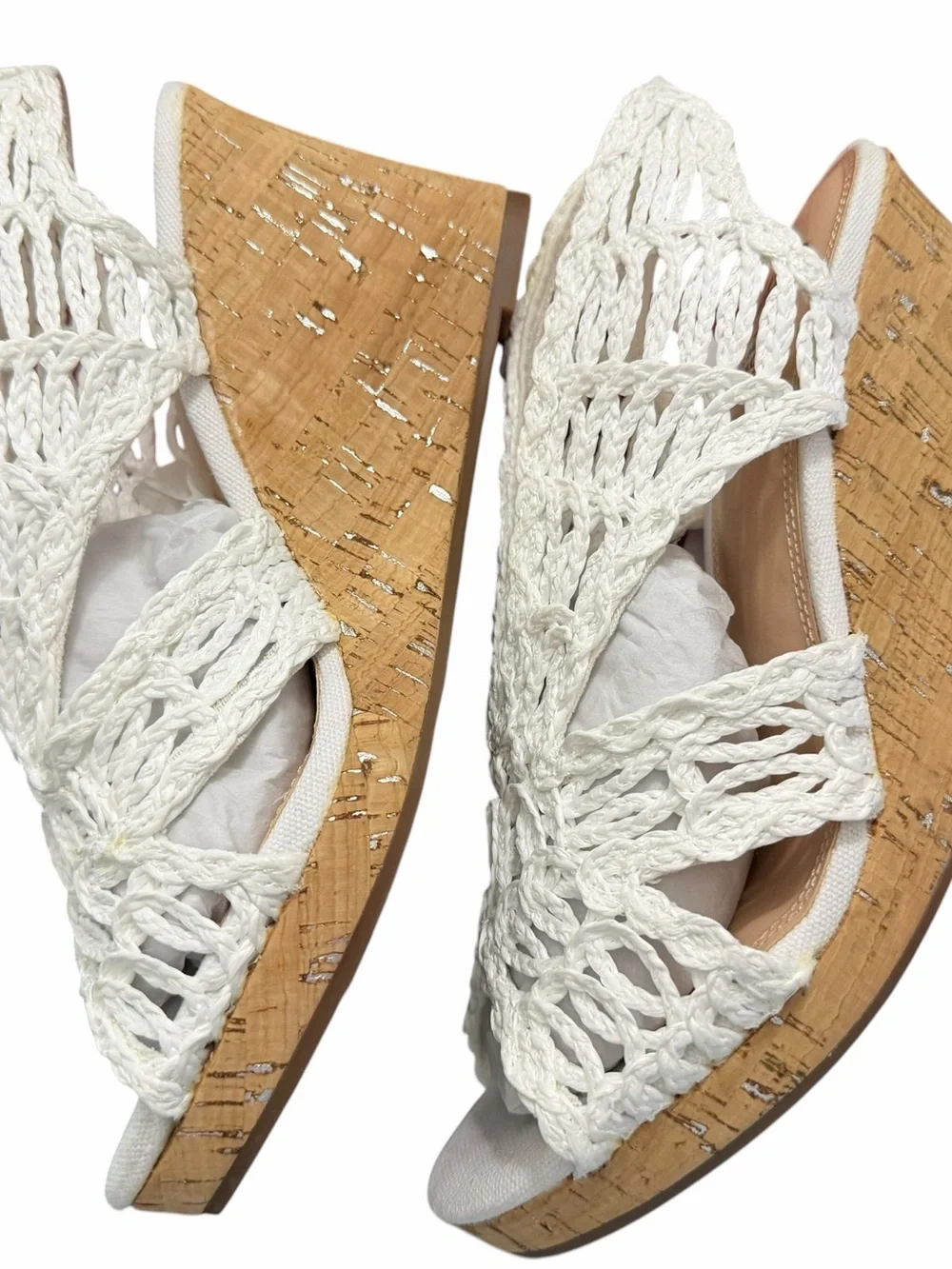 Impo Raffia 8.5 women’s White Crochet Wedge Sandals
